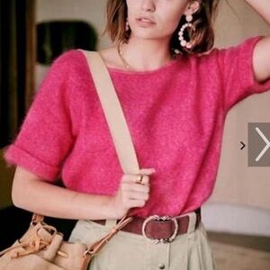 La Maille Sezane Mohair Wool Knit pink Scoop Neck Button Back Sweater S